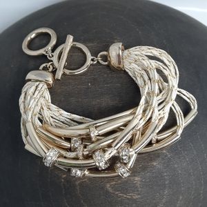 Rhinestone accent twist cord multi strand adjustable bracelet
